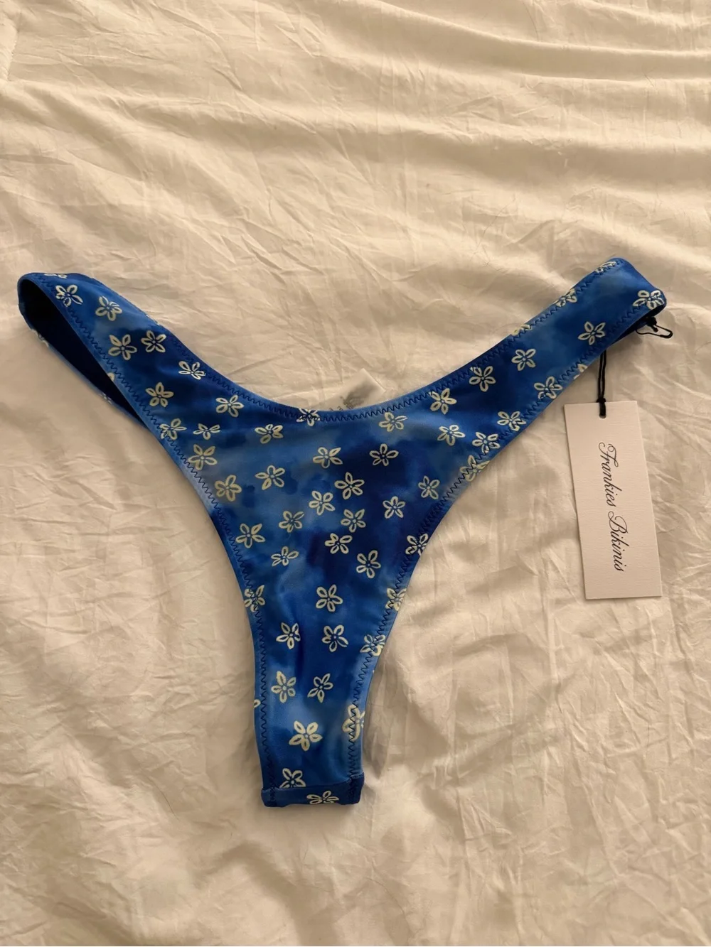 Frankie's Bikinis Blue Floral High-Cut Bikini Bottom Size Large